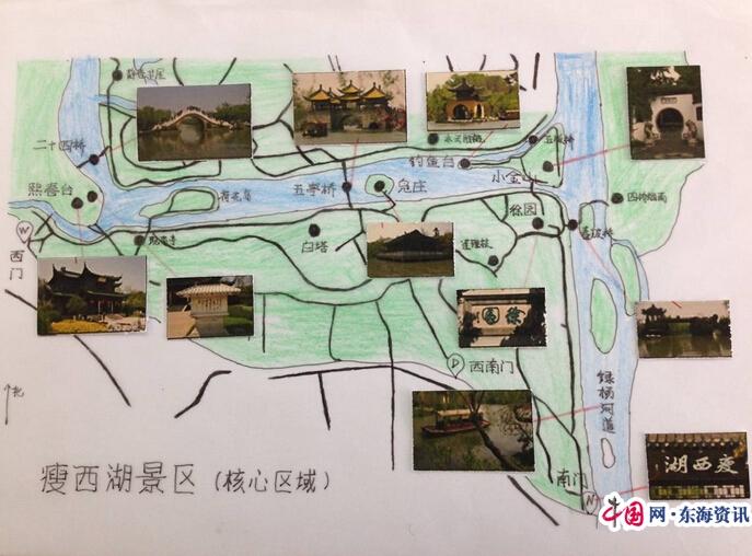 扬大学子手绘瘦西湖旅游线路图 让我带你下扬州踏青